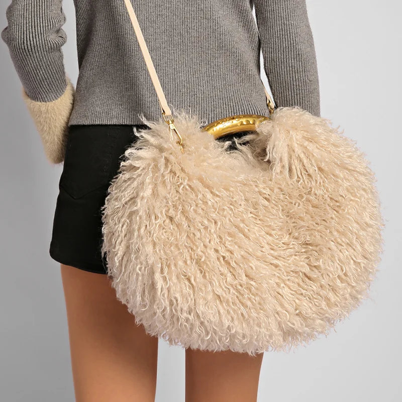 Winter Fuax Wool Women's Bag Plush Soft Shoulder Bags Large Capacity Versatile Handbags High Quality Furry Sweet Women's Bags