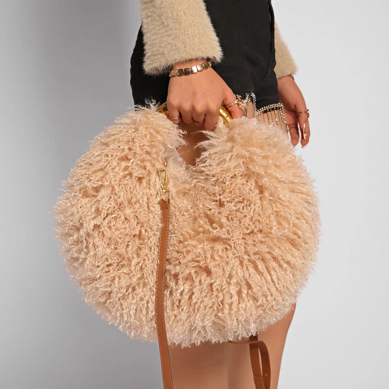 Winter Fuax Wool Women's Bag Plush Soft Shoulder Bags Large Capacity Versatile Handbags High Quality Furry Sweet Women's Bags