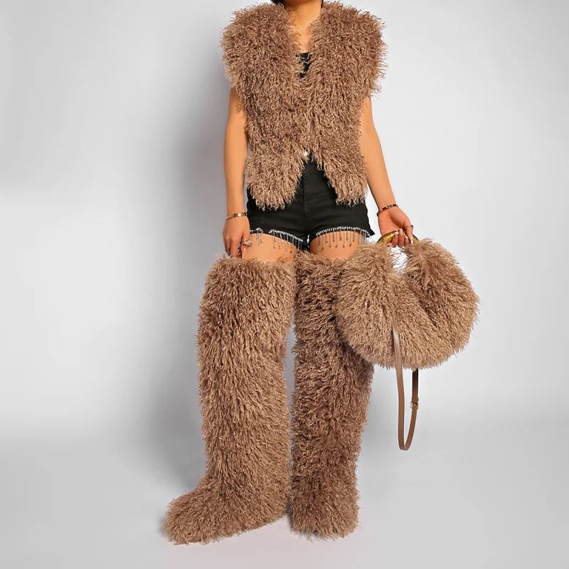 Winter Fuax Wool Women's Bag Plush Soft Shoulder Bags Large Capacity Versatile Handbags High Quality Furry Sweet Women's Bags